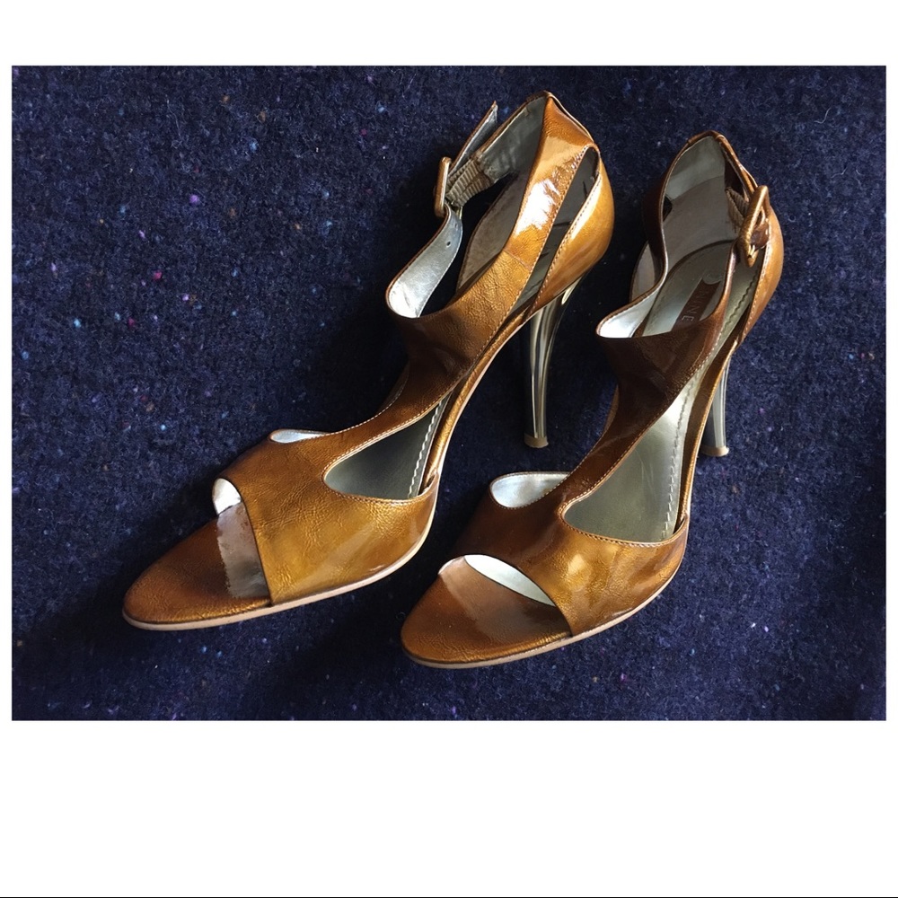 Amber Patent Art Deco TStrap Open Toe High Sandals